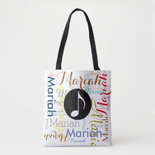 musical note with colourful names tote bag