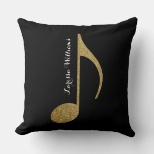 musical note with her name gold & black cushion