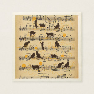 Musical notes and kittens napkin