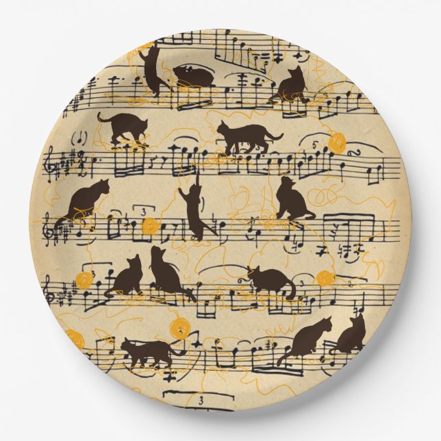 Musical notes and kittens paper plate (Front)