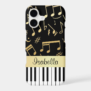 Musical Notes and Piano Keys Black and Gold