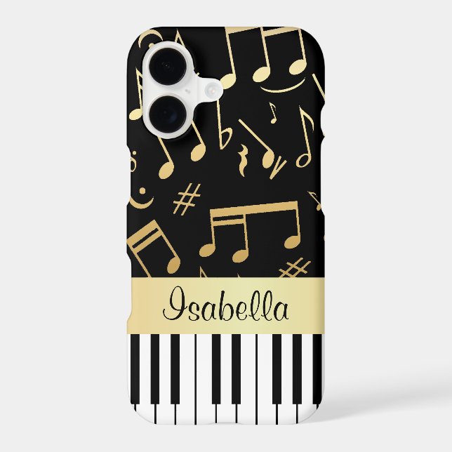 Musical Notes and Piano Keys Black and Gold (Back)