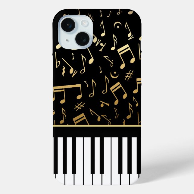 Musical Notes and Piano Keys Black and Gold Case-Mate iPhone Case (Back)