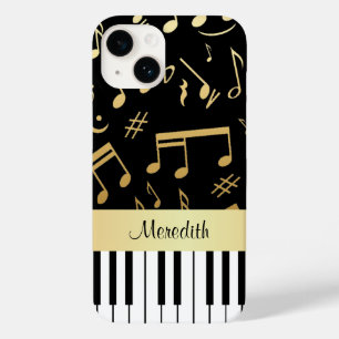 Musical Notes and Piano Keys Black and Gold Case-Mate iPhone 14 Case
