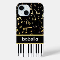 Musical Notes and Piano Keys Black and Gold