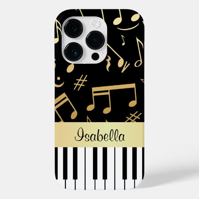 Musical Notes and Piano Keys Black and Gold Case-Mate iPhone Case (Back)