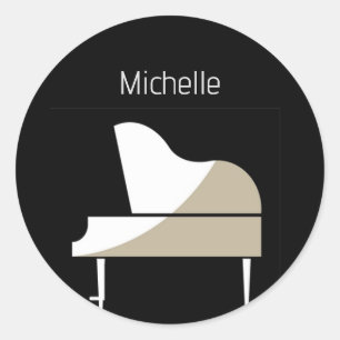 Musical Notes and Piano Keys Black and Gold Classic Round Sticker