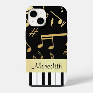Musical Notes and Piano Keys Black and Gold iPhone Case
