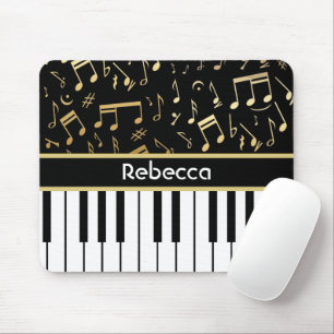 Musical Notes and Piano Keys Black and Gold Mouse Pad