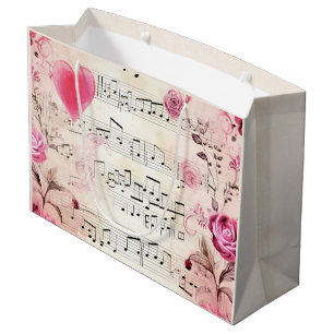 Musical Notes and Roses Vintage Design Large Gift Bag