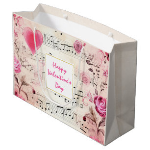 Musical Notes and Roses Vintage Design Valentine's Large Gift Bag