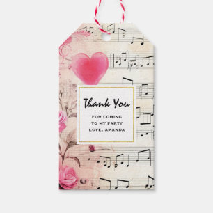 Musical Notes and Roses Vintage Party Thank You Gift Tags