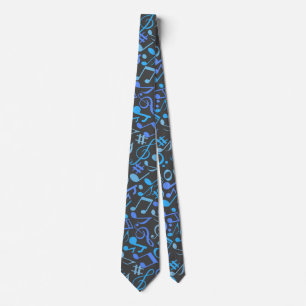 Musical Notes and symbols Pattern blue.b D Grey BG Tie