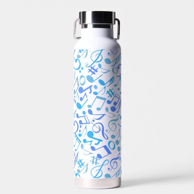 Musical Notes and symbols Pattern blue.b No BG Water Bottle (Front)