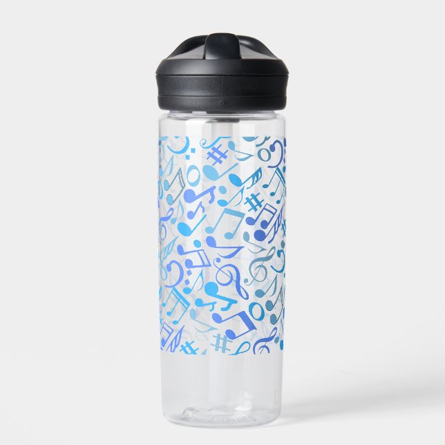 Musical Notes and symbols Pattern blue.b No BG Water Bottle (Front)