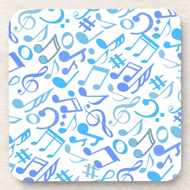 Musical Notes and symbols Pattern blue.b White Coaster (Front)