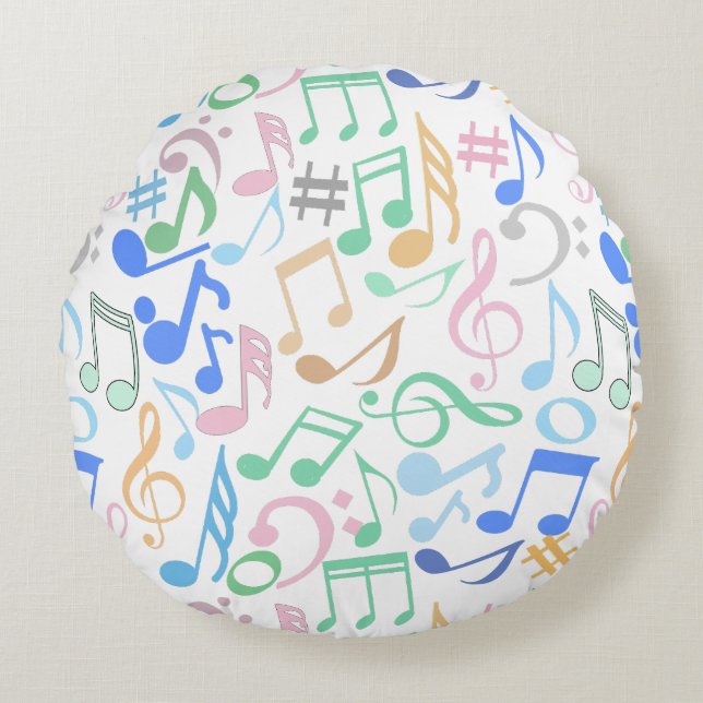 Musical Notes and symbols Pattern pastel.w Round Cushion (Front)
