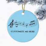 Musical Notes Band Choir Teacher Custom Christmas Ceramic Ornament<br><div class="desc">A cool custom music teacher Christmas ornament featuring a musical staff with notes on a blue background. Order this holiday gift for a musician,  composer,  band or orchestra conductor,  or choir director and personalise with their name.</div>