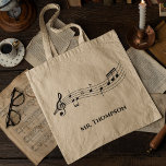 Musical Notes Band or Choir Teacher Custom Music Tote Bag<br><div class="desc">A cool custom music teacher tote bag featuring a musical staff with notes. Order this personalised gift for a musician,  composer,  band or orchestra conductor,  or choir director and customise with a name or other text.</div>