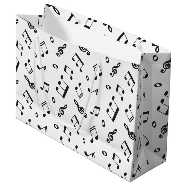 Musical Notes Black and White Large Gift Bag (Front Angled)