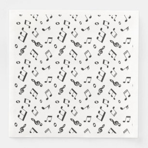 Musical Notes Black and White Napkin