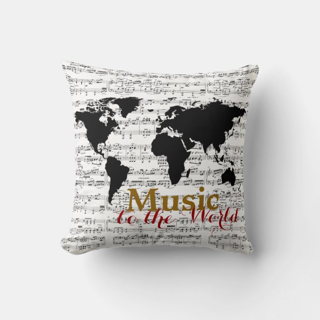 Musical notes & black map cushion (Front)