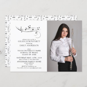 Musical Notes Black & White Photo Graduation Invitation