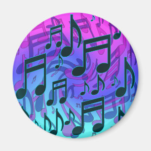 Musical Notes Blue Green Aqua Pink Swirly Pattern Magnet