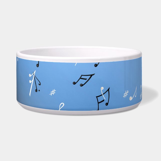 Musical Notes Blue Moon Ceramic Pet Bowl (Front)