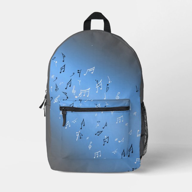 Musical Notes Blue Moon  Printed Backpack (Front)