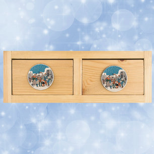 Musical Notes Christmas Carolers Stars Village Ceramic Knob