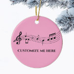 Musical Notes Custom Music Teacher Pink Christmas Ceramic Ornament<br><div class="desc">A cool custom music teacher Christmas ornament featuring a musical staff with notes on a pretty pink background. Order this holiday gift for a musician,  composer,  band or orchestra conductor,  or choir director and personalise with their name.</div>