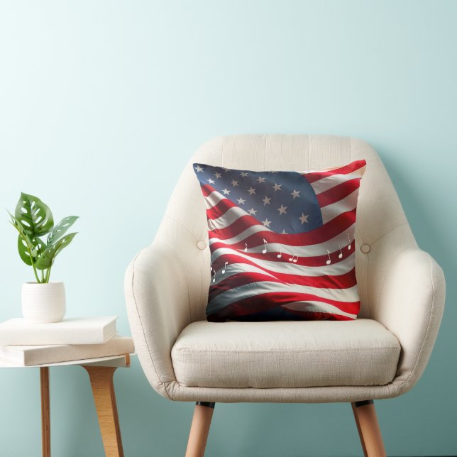 Musical Notes Floating On an American Flag Cushion (Chair)