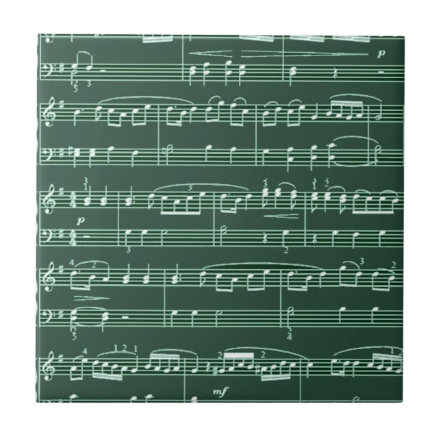 Musical Notes green Ceramic Tile (Front)