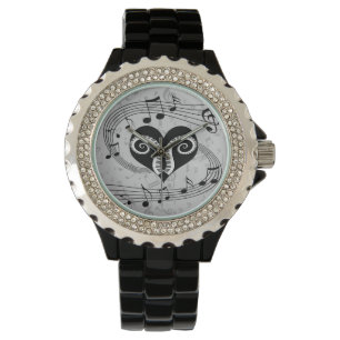 Musical notes heart and piano keys watch