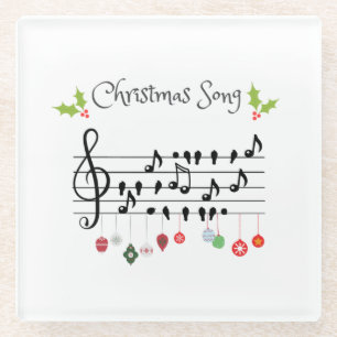 Musical Notes Holly Christmas Song Glass Coaster