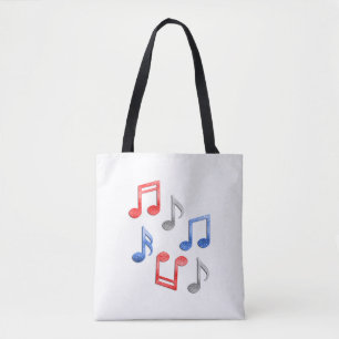 Musical Notes in Red Silver and Blue Glitter Tote Bag