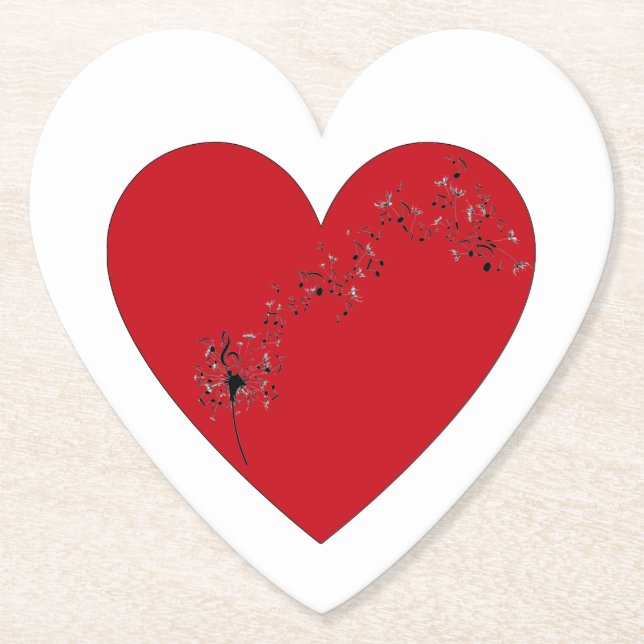 Musical notes in the heart, Paper Coaster (Front)
