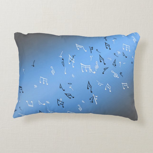 Musical Notes in the Moonlight Blue  Decorative Cushion (Back)