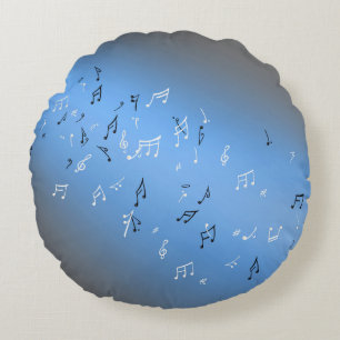 Musical Notes in the Moonlight Blue Gray Round Cushion