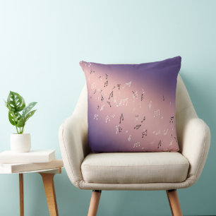 Musical Notes in the Moonlight Lilac Pink Cushion