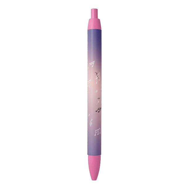 Musical Notes in the Moonlight Pink Lilac  Black Ink Pen (Front Vertical)