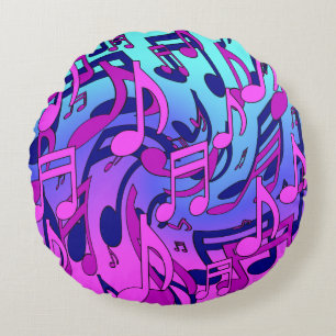 Musical Notes Lively Pink Blue Purple Aqua Pattern Round Cushion