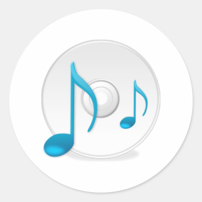 Musical Notes on CD Classic Round Sticker (Front)
