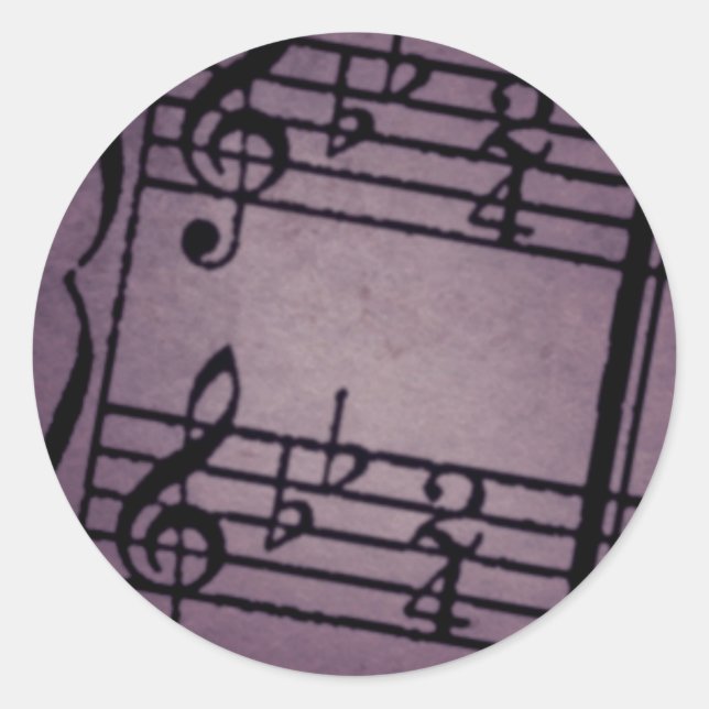 Musical Notes on Rough Purple Classic Round Sticker (Front)