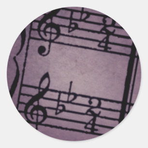 Musical Notes on Rough Purple Classic Round Sticker