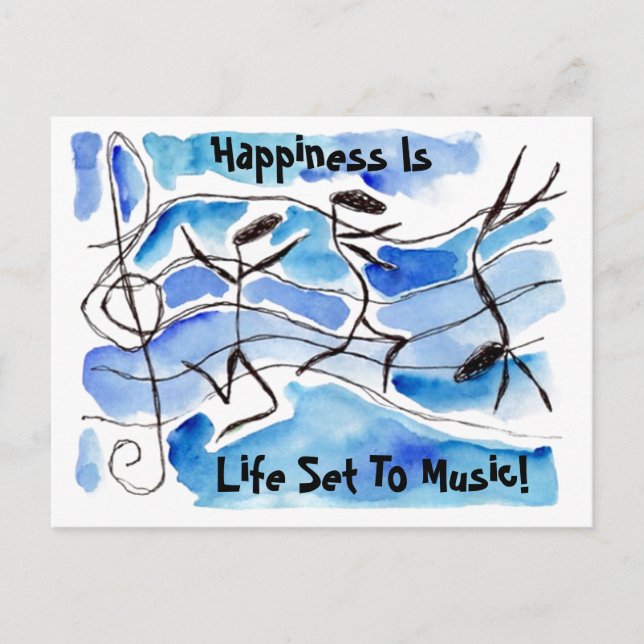 Musical Notes PC Happiness Is Life Set To Music! Postcard (Front)