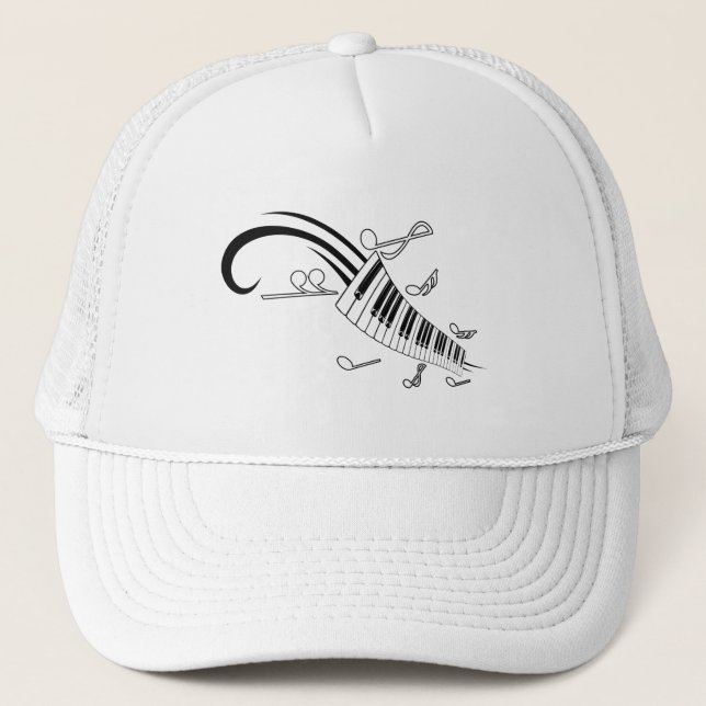 MUSICAL NOTES PIANO KEYBOARD TATTOO GRAPHICS TRUCKER HAT (Front)