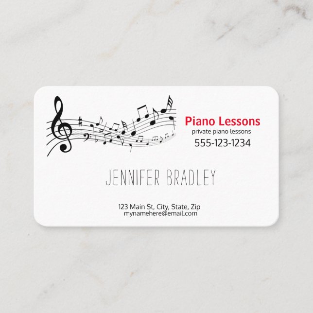 Musical Notes, Piano Teacher Business Cards (Front)