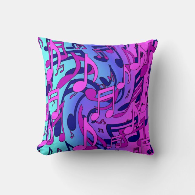 Musical Notes Pink Blue Purple Aqua Art Pattern Cushion (Front)